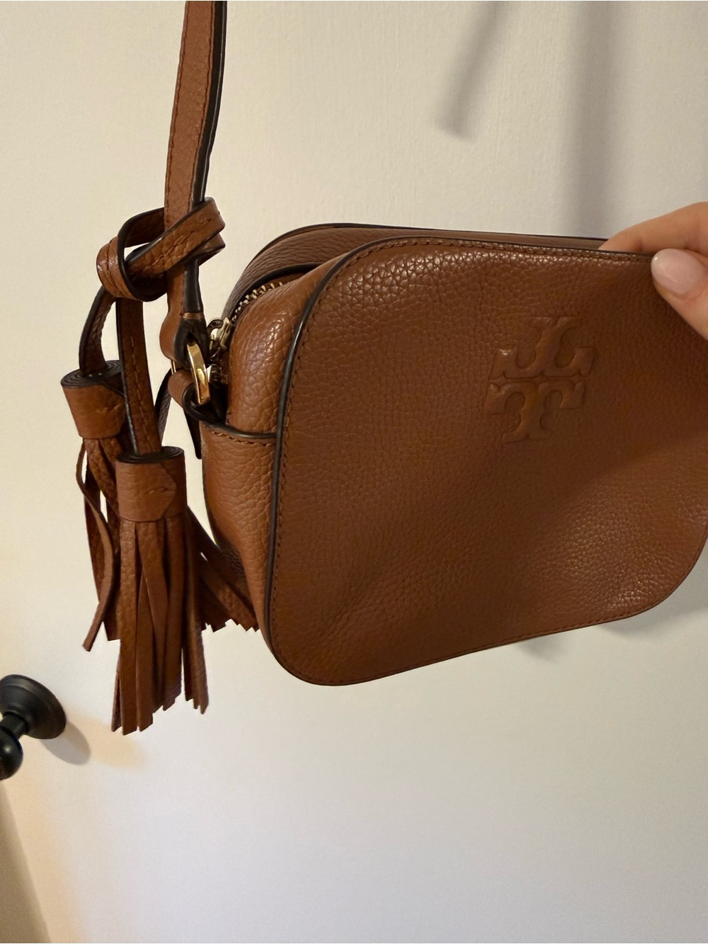 Tory Burch Tan Pebbled Leather Crossbody with Tassel Charm - Picture 2 of 8